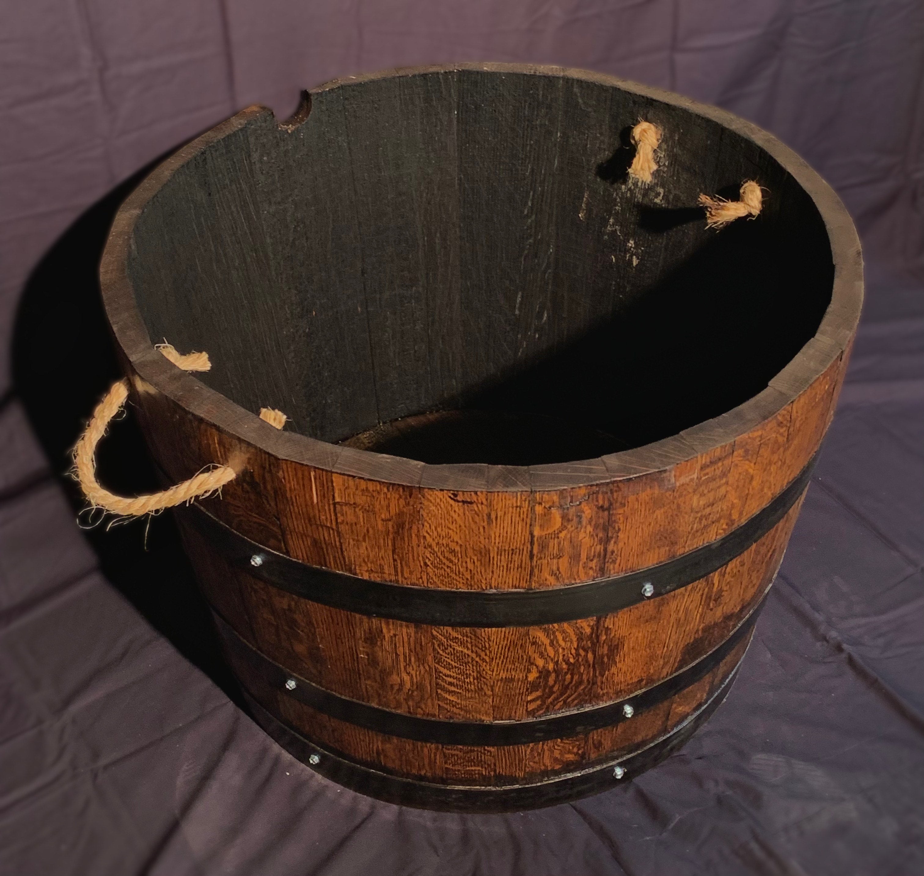 Rustic Handcrafted Barrel Planter with Carry Handles