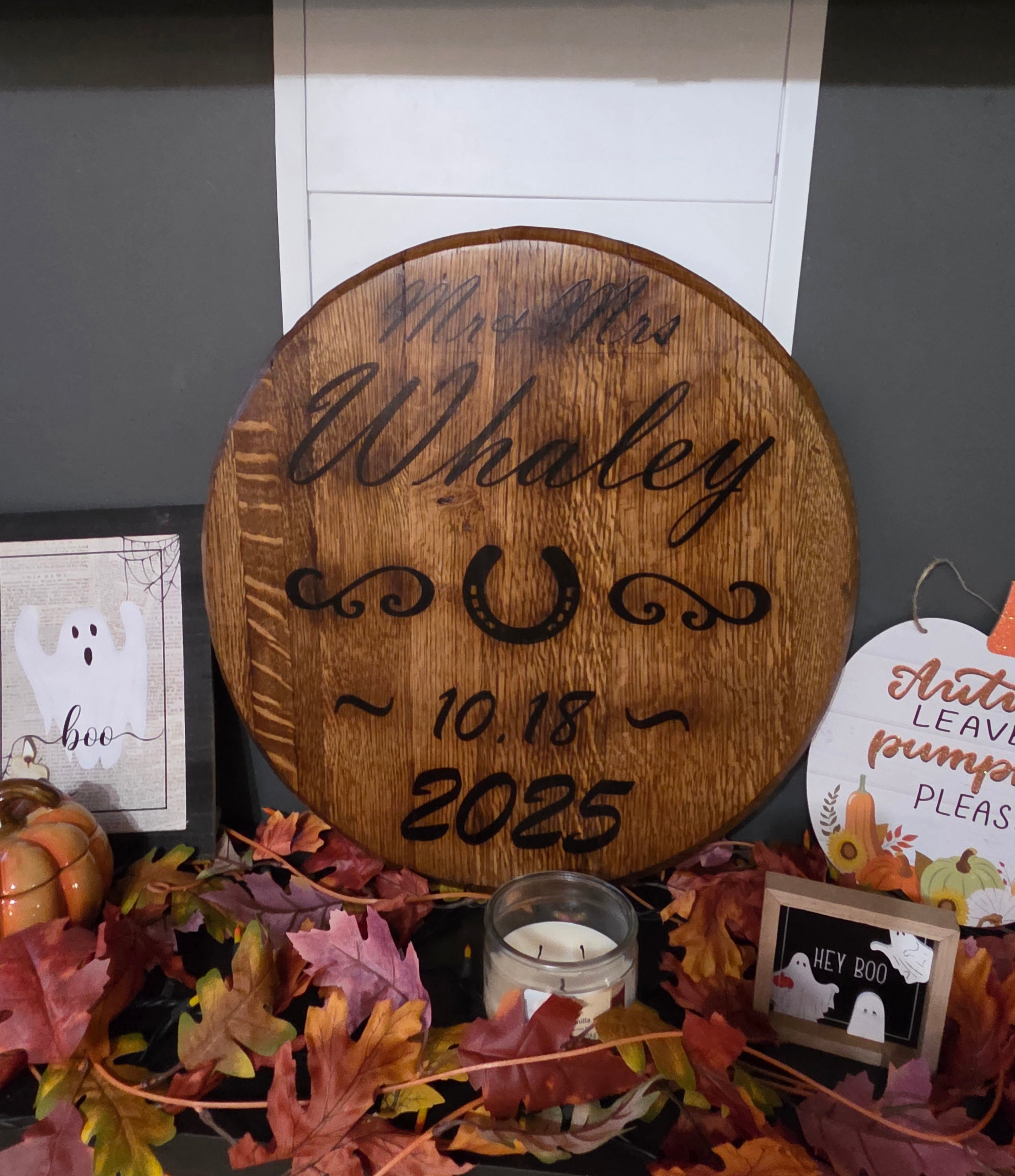 Personalized Engraved Barrel Head - Authentic Oak Wood Wall Art