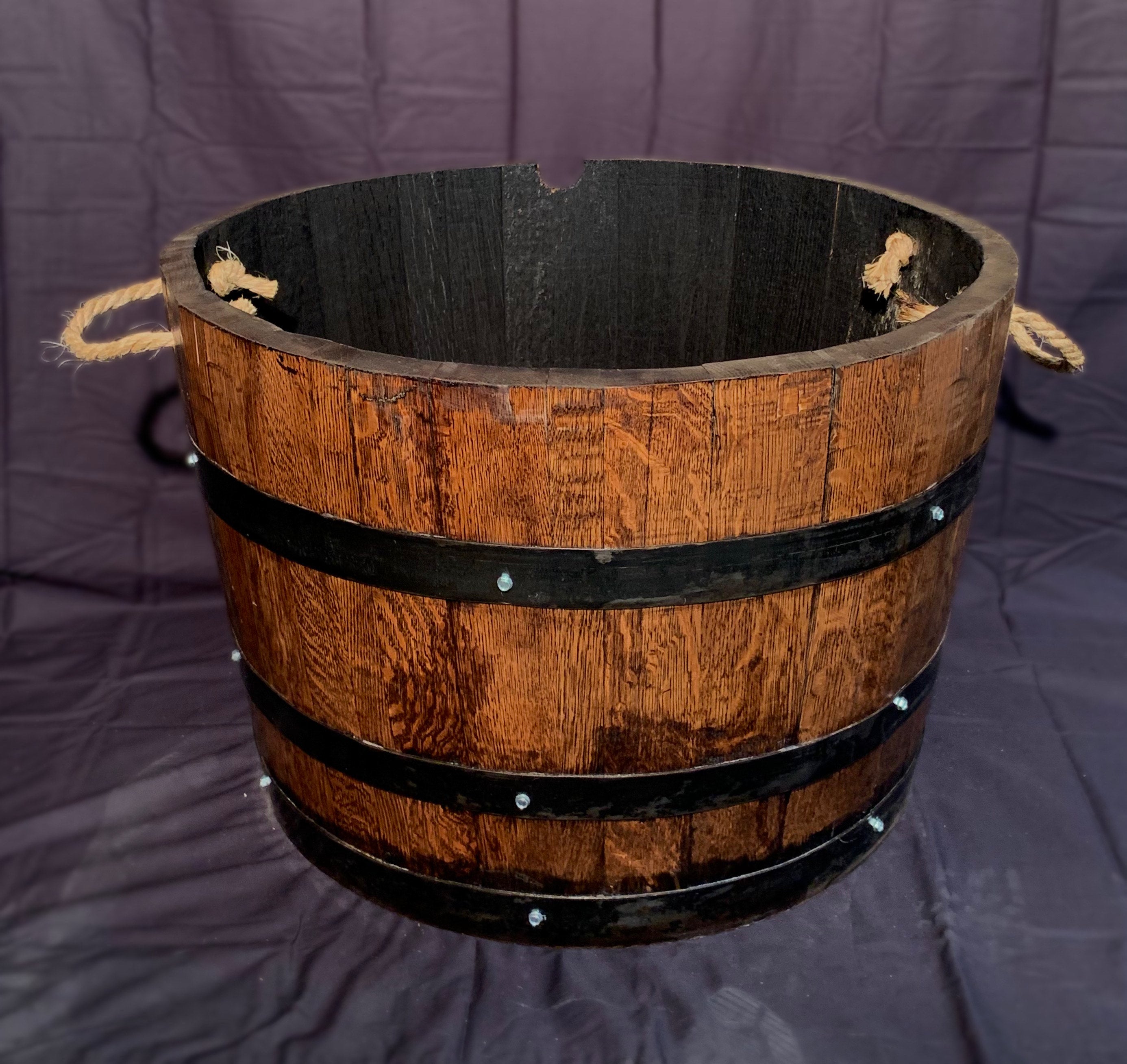 Rustic Handcrafted Barrel Planter with Carry Handles
