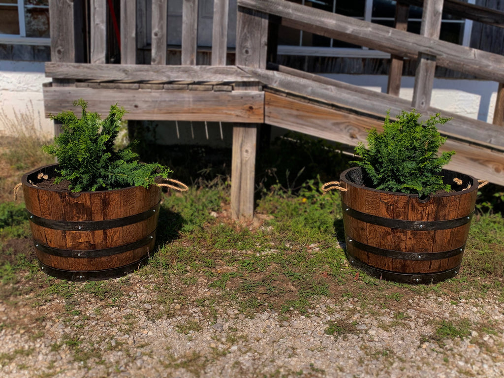 Rustic Handcrafted Barrel Planter with Carry Handles