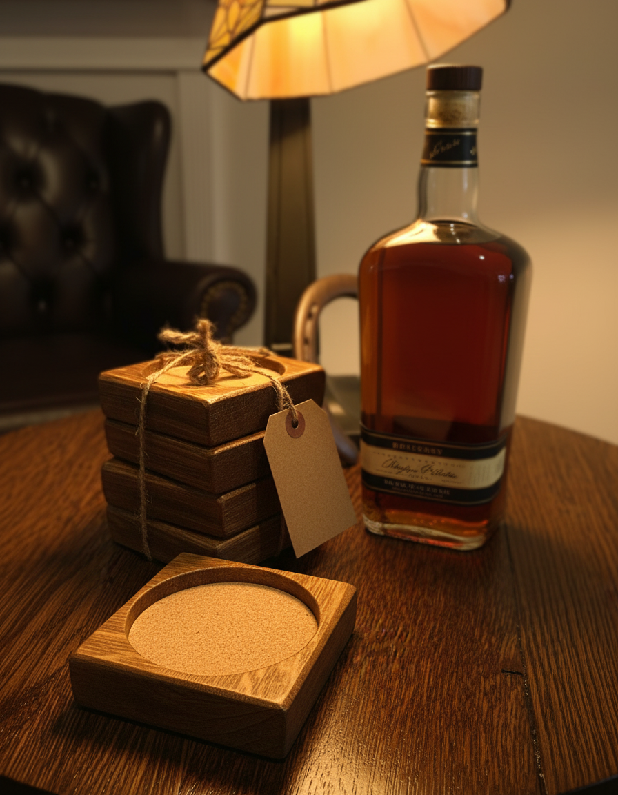 Whiskey barrel coasters gift set